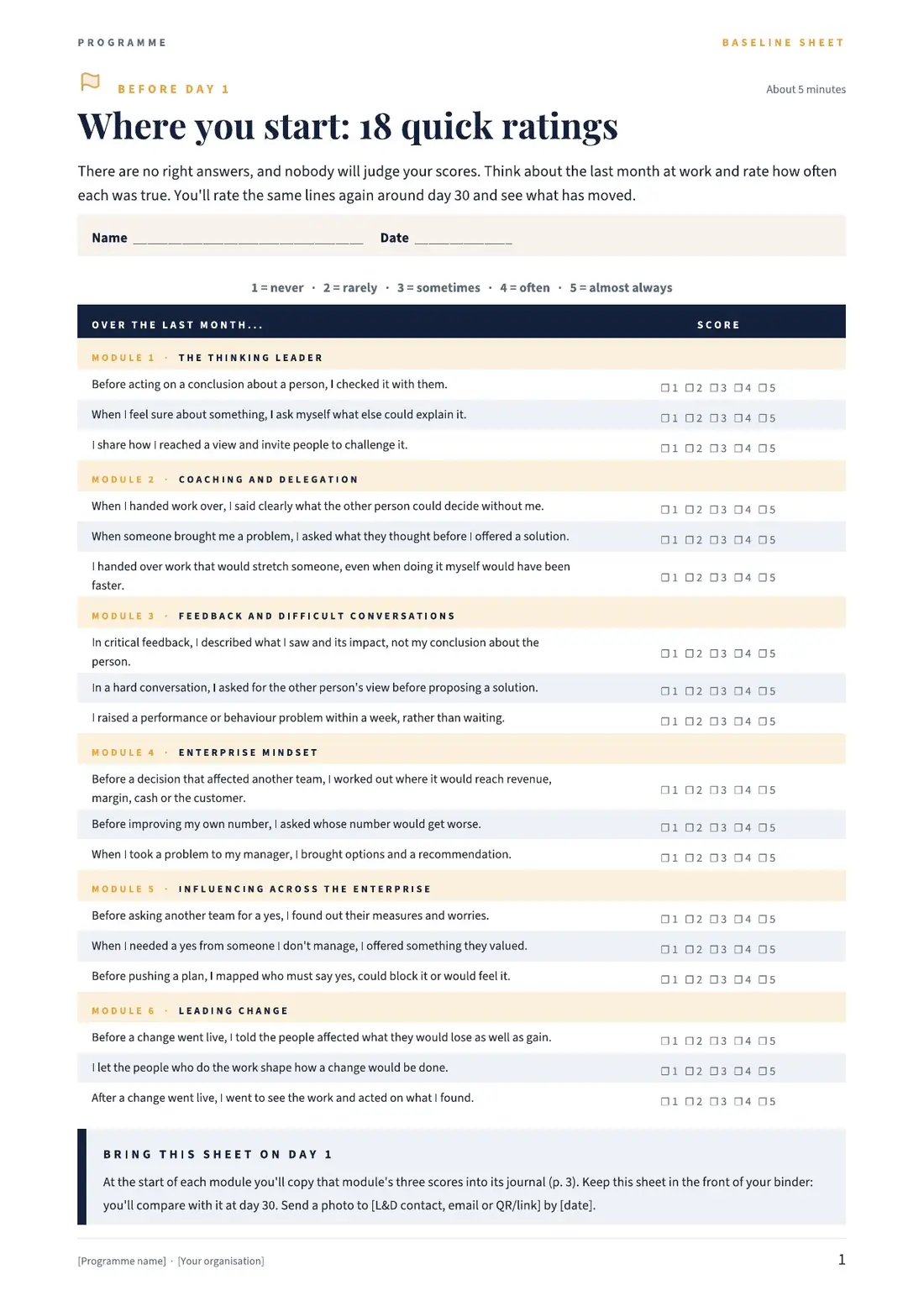 Programme baseline sheet