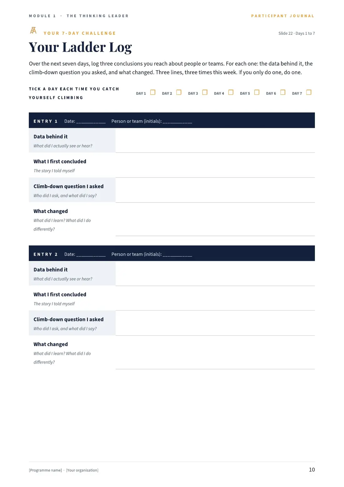 Participant journal page: the Ladder Log