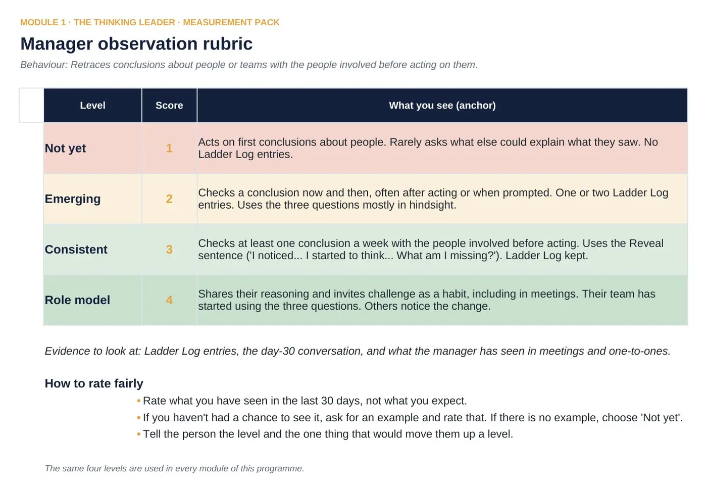 Manager observation rubric, four levels